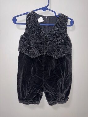 Baby Togs Vintage Black Velvet Paisley Vest Dressy Romper Boys 6-9 M RN 16954